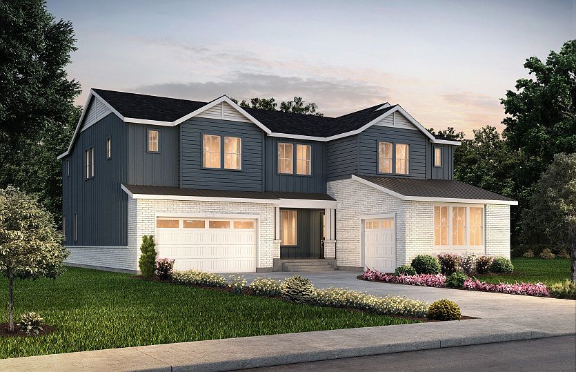 Two-story Pesaro plan shown in Elevation A with a three-car garage.