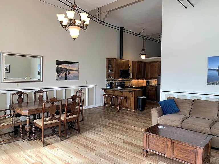 Open living dining and kitchen.