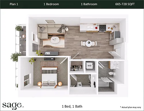 Floor plan 1 Bedroom, 1 Bath Plan 1