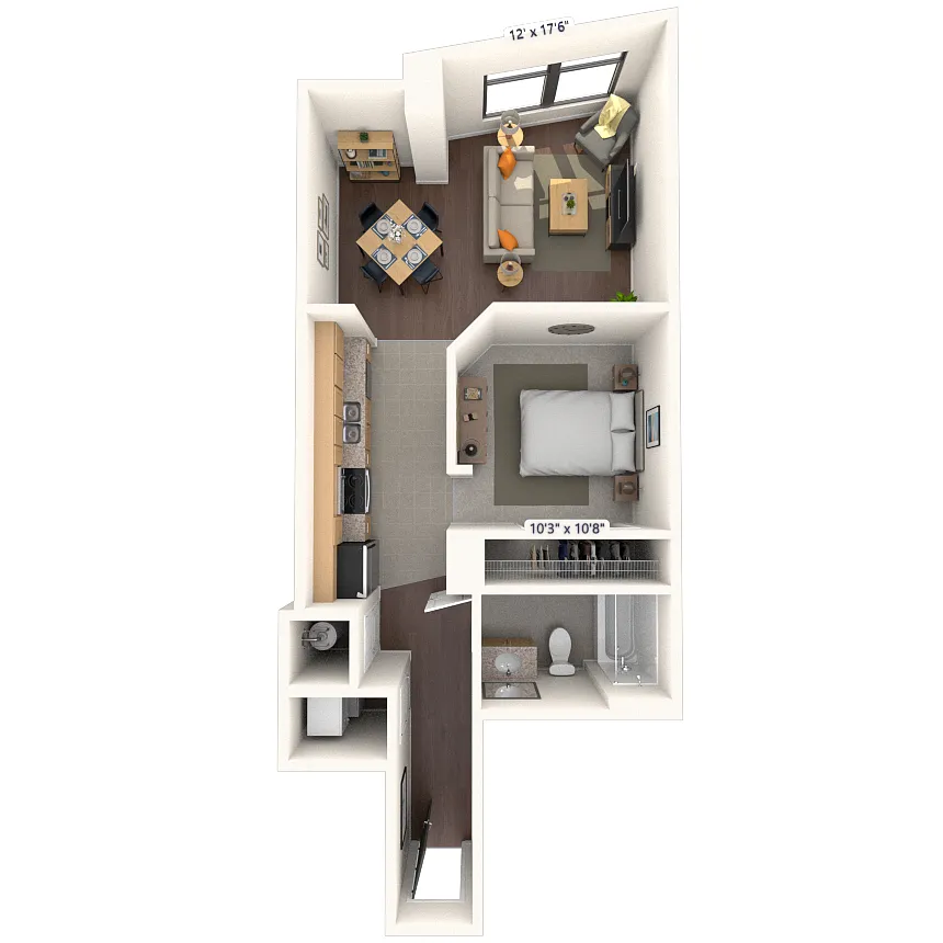 Floor plan Traditional 1x1 535-637 SF