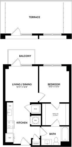 Floor plan 1 Bed/ 1 Bath-A03aP