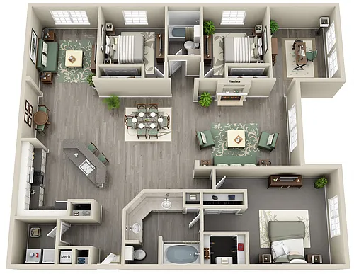 Floor plan Florence 3 Bedroom 2 Bath Den Renovated