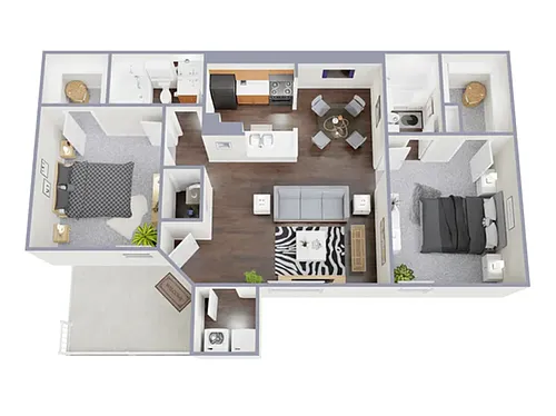 Floor plan 2 Bed, 2 Bath B (80% Income Restricted)