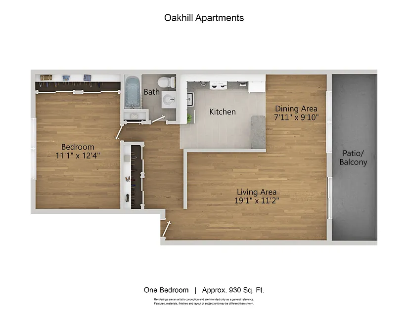 Floor plan Oakhill Apartments - One Bedroom