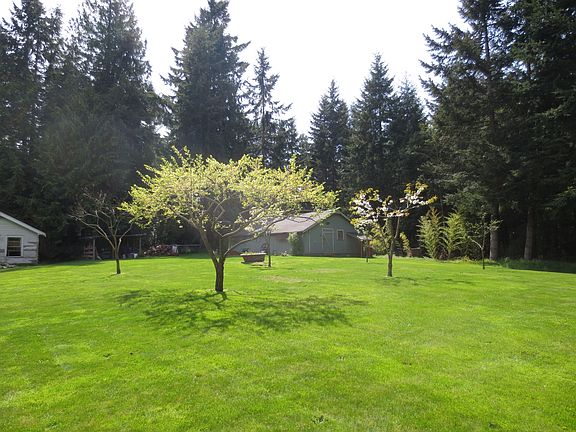 trees and shop on west side of house