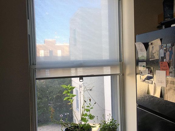 Kitchen window with roller blind (similar blind on all windows)