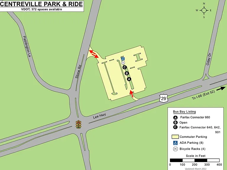 5-10 minute walking distance to Stone Road parking lot (free per Fairfax County Gov). Fairfax Connector bus and ride to Metro Vienna stop (verify).