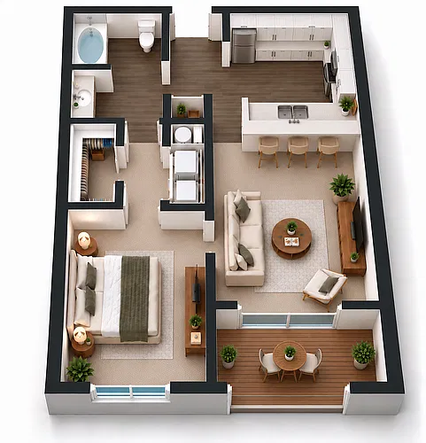 Floor plan 1 Bedroom, 1 Bathroom - Renovated
