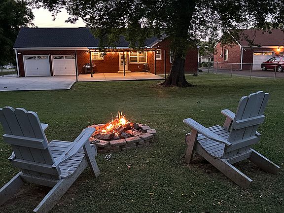 Backyard looking at covered patio