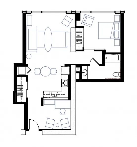 Floor plan One-Bedroom + Den N