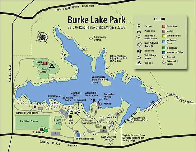 Burke Lake is a 10 minute drive or a 20 minute bike ride.