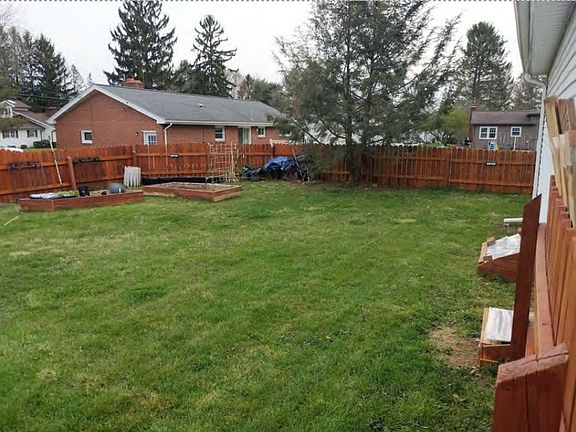 Fenced backyard and gardening space.