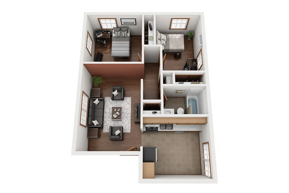 Floor plan 2 BR 1 BA - Savannah