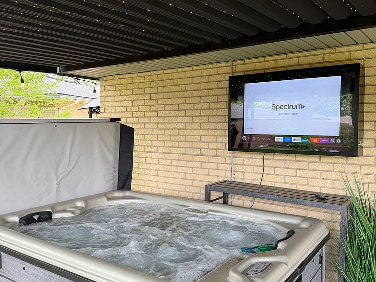 Rain or shine, enjoy a steamy soak while watching your favorite shows on the outdoor TV. Your private spa retreat awaits!