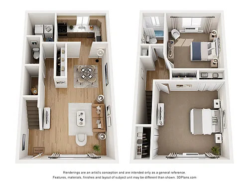 Floor plan Townhome style 2 Bedroom Premium - Renovated