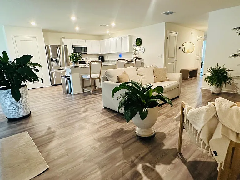Overview of the kitchen and living room - open floor plan