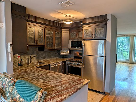 view of kitchen from eating area