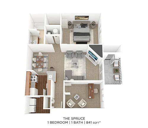 Floor plan One Bedroom- 841 sqft