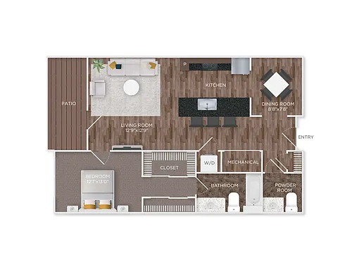 Floor plan Patapsco 1Br/2Ba