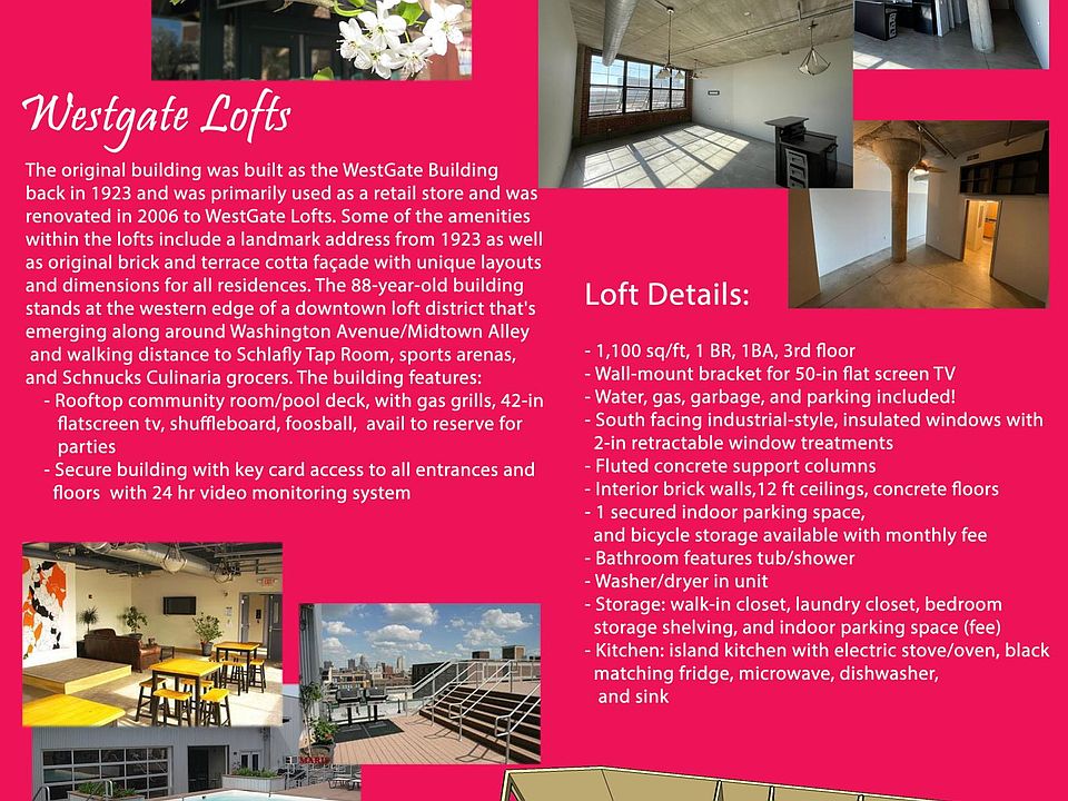 Flier describing the unit and amenities