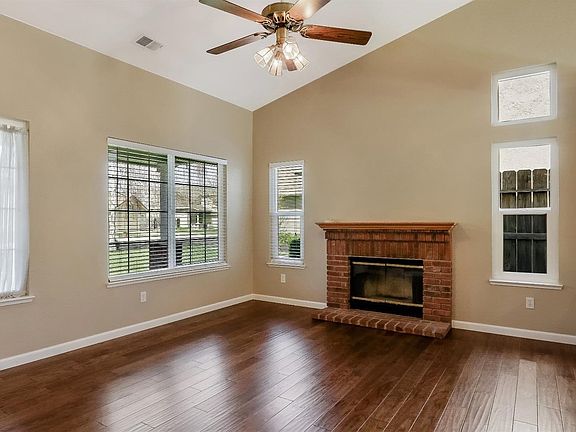 Living room with fireplace.