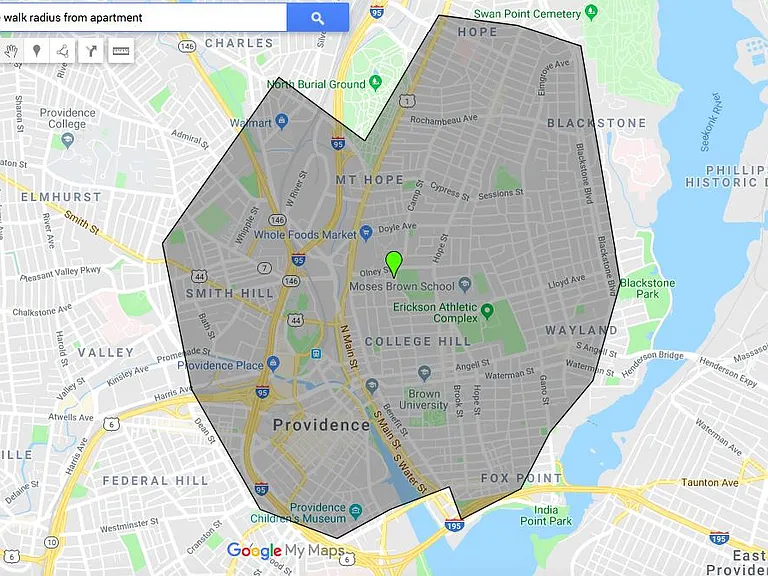 Shaded area is all 30 minute walk or less from apartment