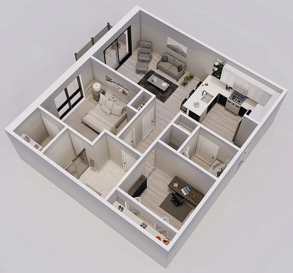 Floor plan Bloomerang Style D - 1 Bedroom + Den