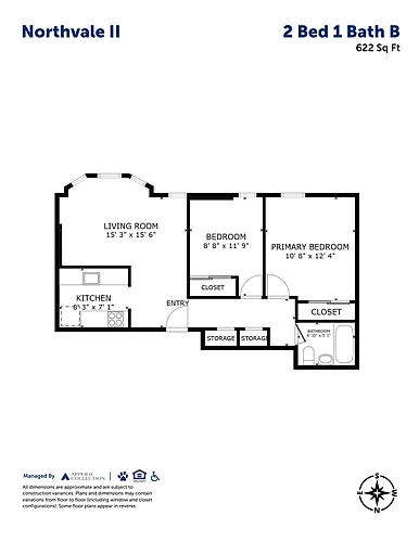 Floor plan 2 Bed 1 Bath B