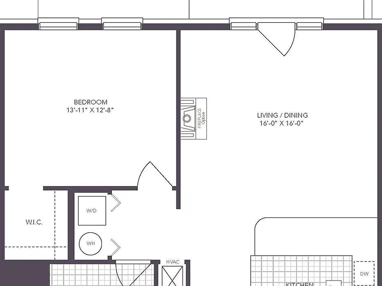 1 Bed/ 1 Bath floor plan 1000 Jefferson Street Apartments