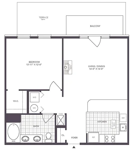 Floor plan 1 Bed/ 1 Bath