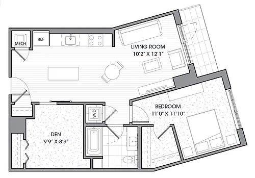 Floor plan One Bedroom One Bath Den (854 SF)
