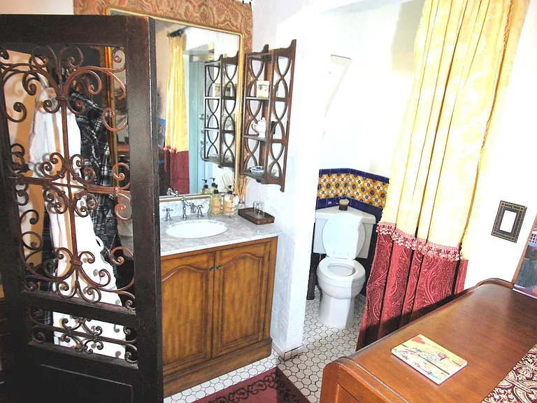 View from bedroom to bathroom area