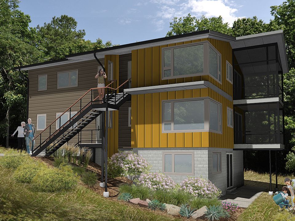 Building B side rear view exterior colors vary