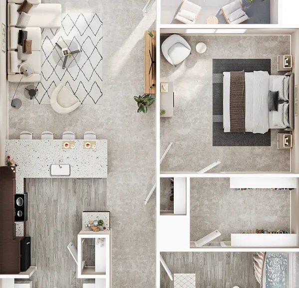 1 Bed 1 Bath A Floorplan Diagram