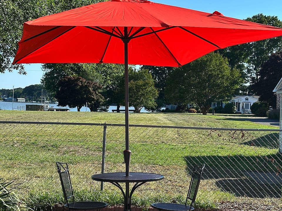 Large fenced yard with water view