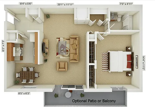 Floor plan One Bedroom Willow