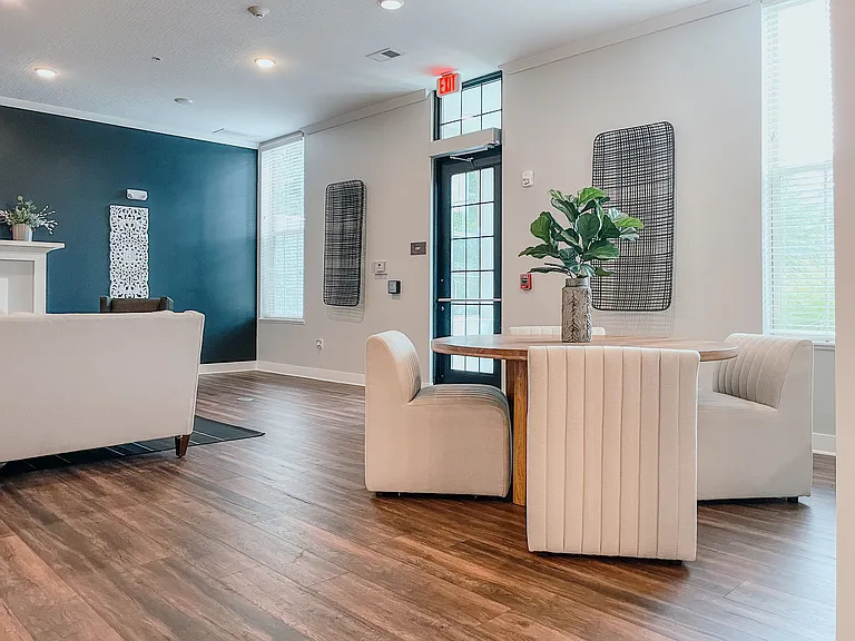 Experience the blend of comfort and style in this chic apartment lounge.