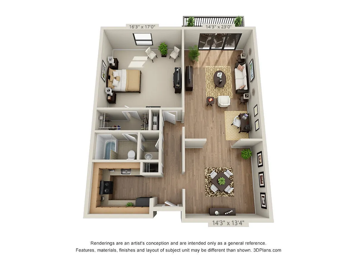 Floor plan 1 Bed 1 Bath F