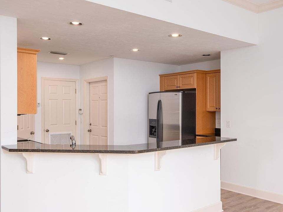 Kitchen with room for counter stools, lots of prep space.