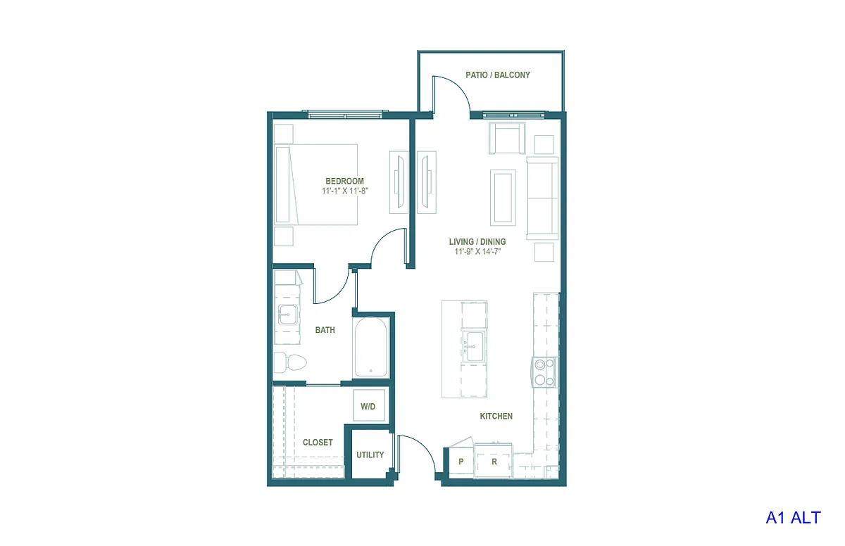 Floor plan A1 ALT | 1 Bed | 1 Bath
