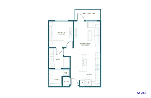 Floor plan A1 ALT | 1 Bed | 1 Bath