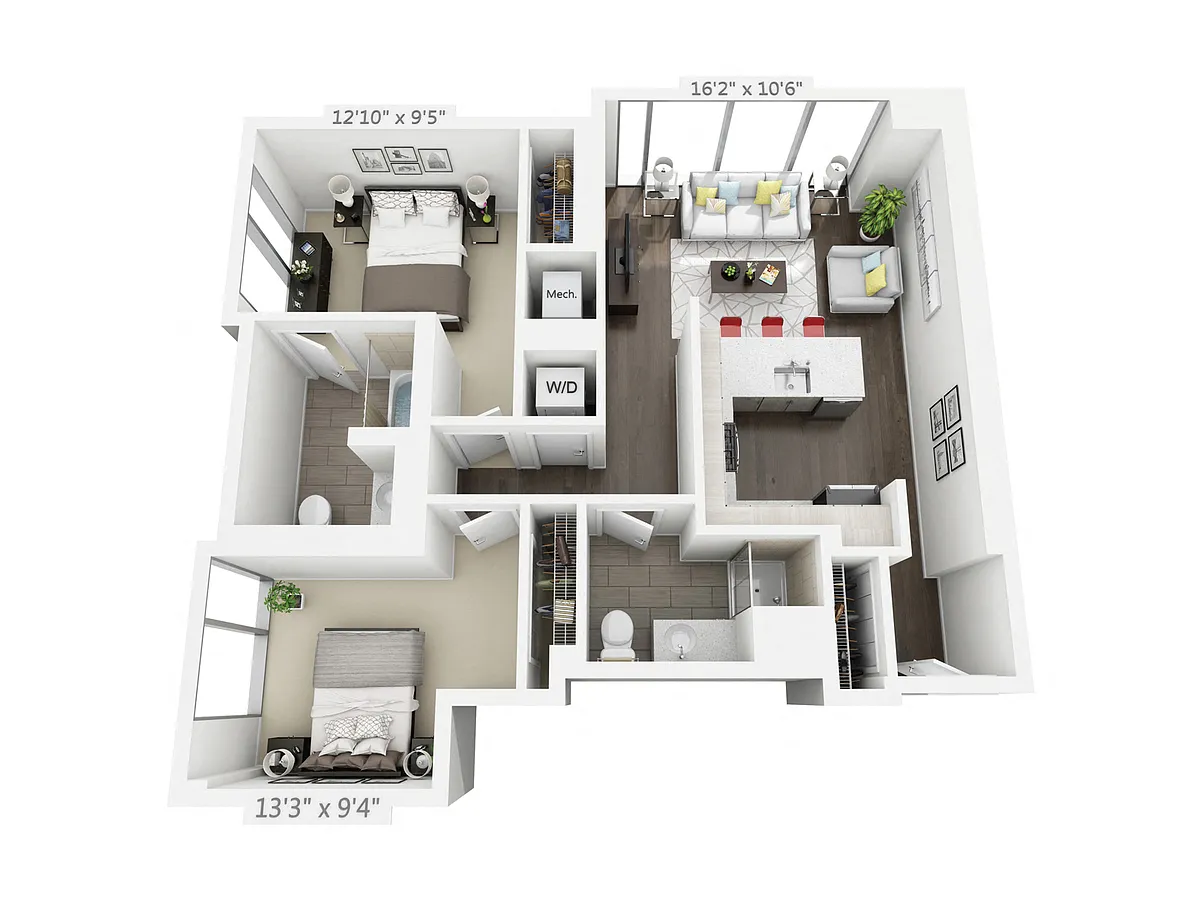 Floor plan 2 BEDROOM 2 BATH C4