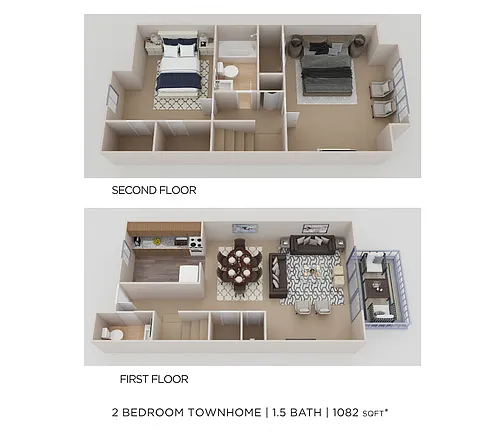 Floor plan Two Bedroom 1.5 Bath Townhome - 1,082 sqft
