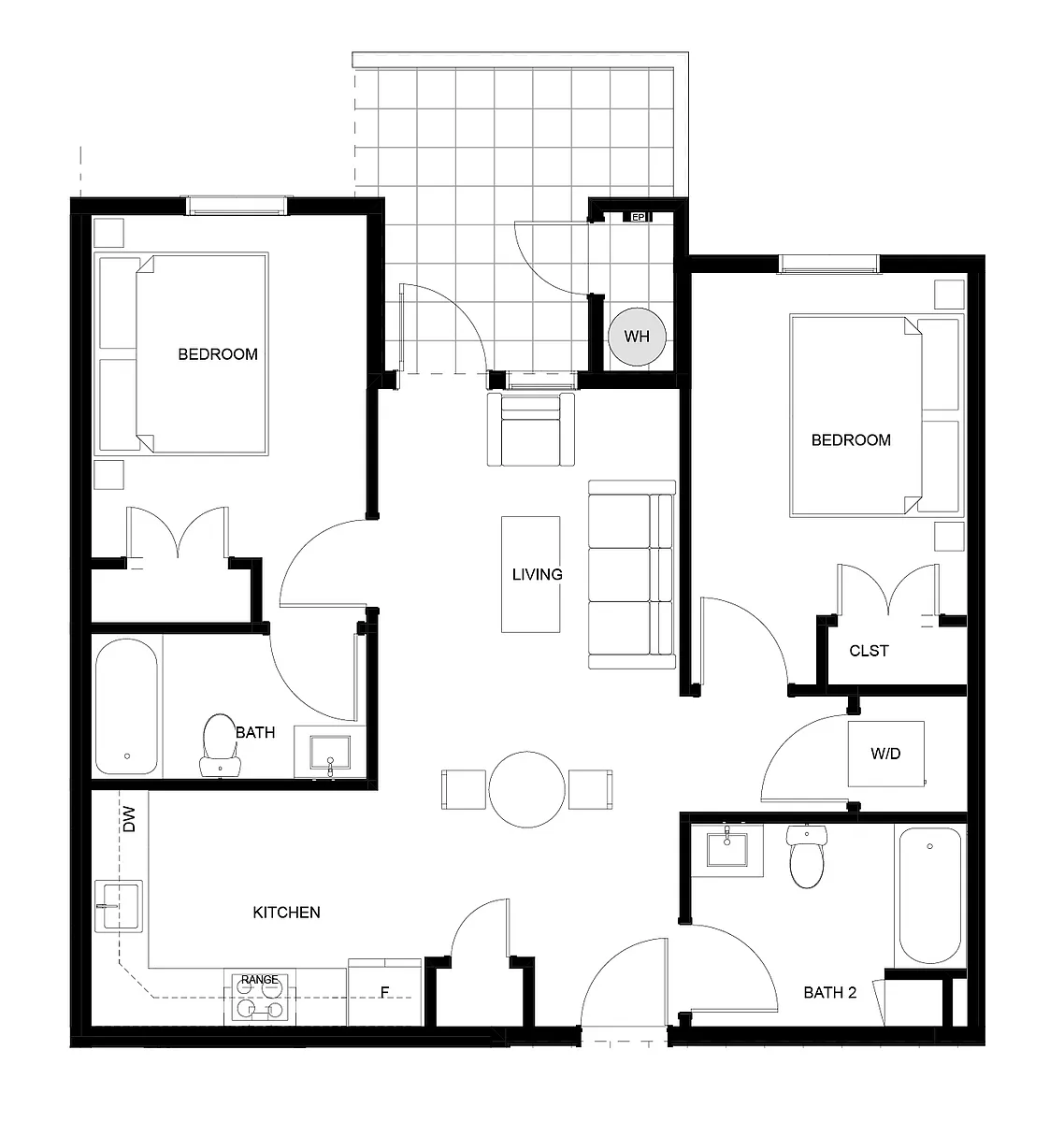 Floor plan 2 Bed, 2 Bath