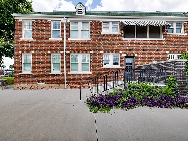 View of rear entrance to building