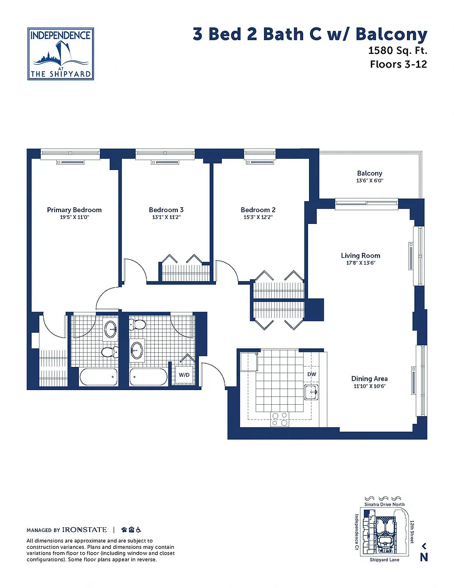 Floor plan 3 Bed 2 Bath C With Balcony