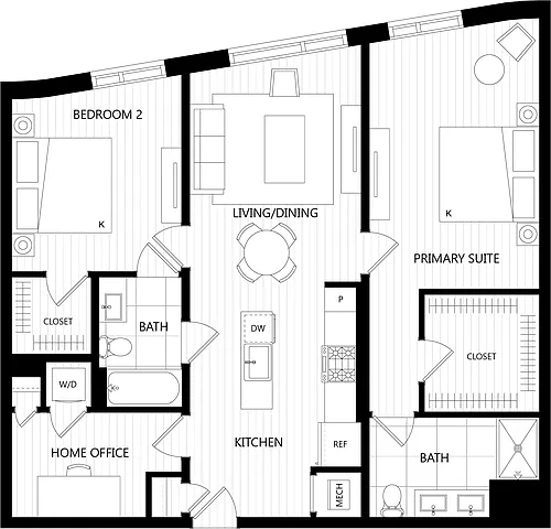Floor plan 2 Bed/2 Bath-I1M