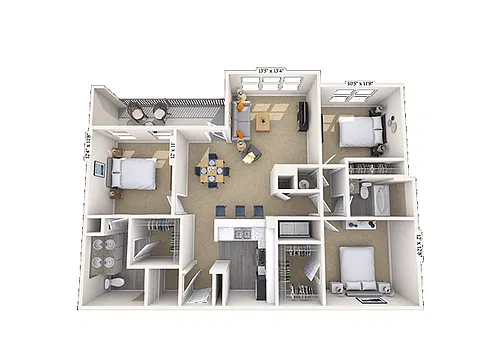 Floor plan Traditional 3x2 1384-1389 SF
