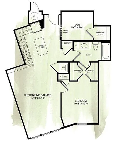 Floor plan Brookland Works 1M 1 Bed Den 1 Bath