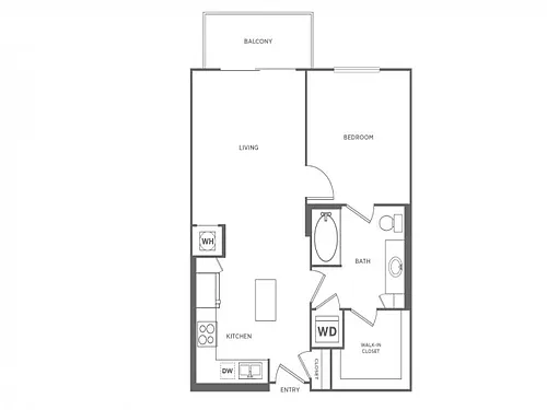 Floor plan One Bedroom One Bath (697 SF)